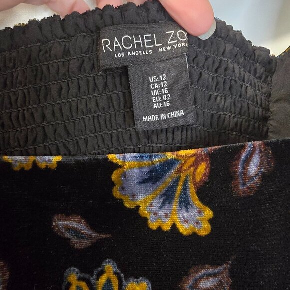 RACHEL ZOE 2-Piece Set Velvet Halter Crop Top Wide Leg Pant Black Floral Sz 12 - Picture 3 of 11